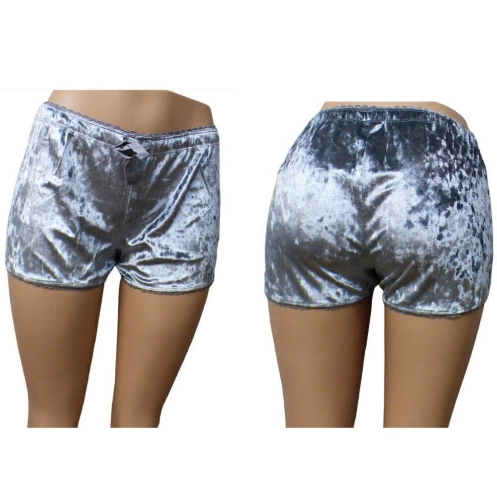 P.J. Salvage Women’s  Lace Trim Velvet Pajama Shorts(RKCRS),  Silver(Gray), S